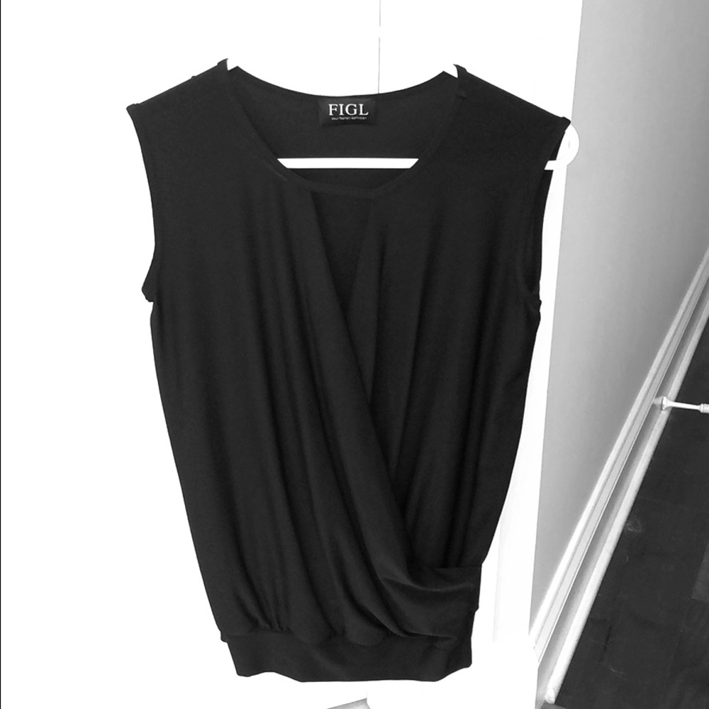 FIGL Black Wrap Blouse Sleeveless SZ Small